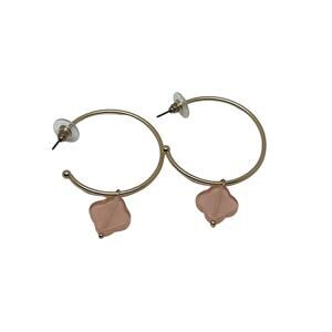 super cute Gold-colored hoop earrings with pink charm, 1 inch